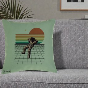 Perna Decorativa Astronaut Retro Space, 40x40 cm, Verde, Husa Detasabila, Perna Inclusa, BEKZ®
