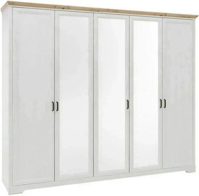 Dulap JASMIN, alb/stejar artisan, PAL, cu 5 usi, 264x64x220 cm