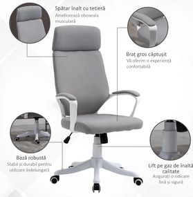 Scaun de Birou Pivotant cu Tetiera, Inaltime Reglabila, Functie de Balansoar, ridicare pneumatica 63x65x113-123cm, Gri Deschis Vinsetto | Aosom RO