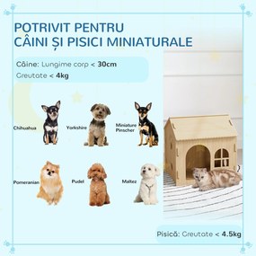 PawHut Căsuță pentru Câini de Interior cu Fereastră Mică și Intrare Frontală, 49,5x41x51 cm, Lemn Natural | Aosom Romania