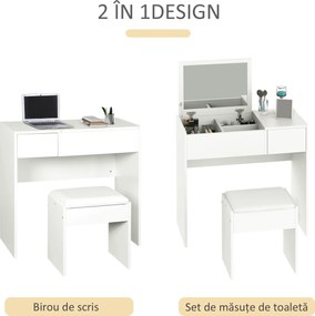 HOMCOM Set Mobilier pentru Toaletă cu Oglindă, Taburet și Sertar, Design Elegant, Masa Consola Alb | Aosom Romania
