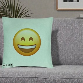 Perna Decorativa Emoji Zambet Mare, 40x40 cm, Verde Menta, Husa Detasabila, Perna Inclusa, BEKZ®