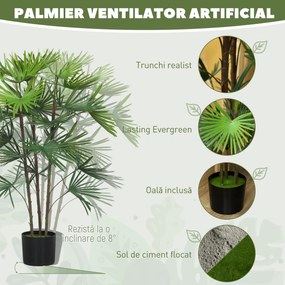HOMCOM Plantă artificială de 90 cm din plastic verde cu ghiveci de Ø16.5x13.5 cm | Aosom Romania
