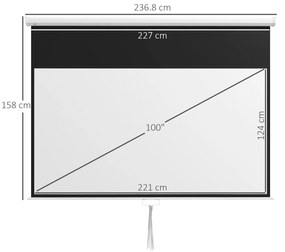HOMCOM Ecran Proiector, Pânză pentru Proiector cu Fixare pe Perete și Tavan pentru Acasă și Birou, 236.8x8x158 cm, Alb
