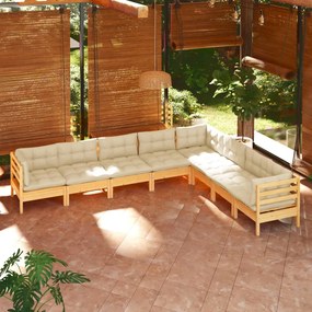3096803 vidaXL Set mobilier de grădină cu perne crem, 8 piese, lemn masiv pin
