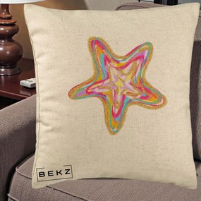 Perna Decorativa Stea de Mare Colorata Psiheledic, 40x40 cm, Bej, Husa Detasabila, Perna Inclusa, BEKZ®
