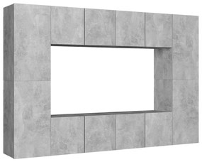 Set de dulapuri TV, 8 piese, gri beton, PAL 1, Gri beton, 60 x 30 x 30 cm