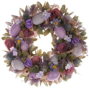 Coroniță de Paște cu trandafiri și ouă violet, Ø 30 cm