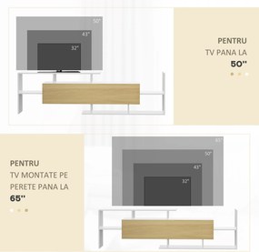 HOMCOM Dulap TV cu Raft de Perete, Rafturi Deschise și Dulăpior din Lemn, Mobilier TV Modern, 153,6x25x42 cm, Alb | Aosom Romania