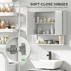 HOMCOM Dulap de Baie de Perete cu Oglindă, Dulap cu Raft Reglabil și Raft Deschis, 60x16x60 cm, Alb | Aosom Romania