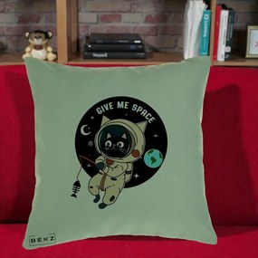 Perna Decorativa Give Me Space Pisica Astronaut, 40x40 cm, Verde, Husa Detasabila, Perna Inclusa, BEKZ®
