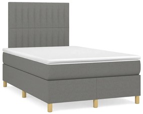 vidaXL Pat box spring cu saltea, gri închis, 120x190 cm, textil