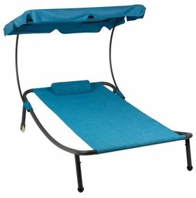 Şezlong  de gradină cu acoperiș și roți - 202 x 139 x 152 cm