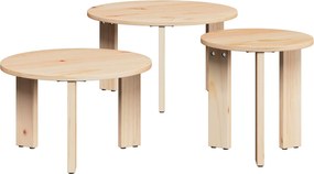 vidaXL Masă de cafea 3 pcs natural Lemn masiv de pin