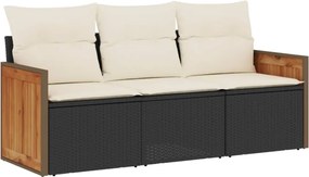 vidaXL Set mobilier de grădină cu perne, 3 piese, negru, poliratan