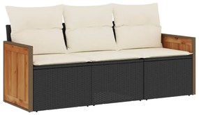 3259837 vidaXL Set mobilier de grădină cu perne, 3 piese, negru, poliratan