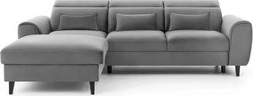 Colțar gri extensibil/cu spațiu de depozitare cu tapițerie din catifea (cu colț pe partea stângă/cu șezlong) Foble – ELTAP