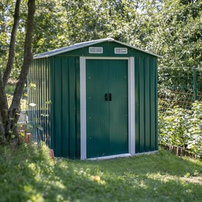 Căsuţă pentru grădină din tablă pentru scule, verde / alb, 2x1,3x1,8 m, HAMAL TIP 1