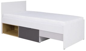Pat de o persoană 90x200 cm Juna 15 (alb + grafit + gri + stejar lefkas) (cu somieră). 1087411