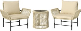 Outsunny Set mobilier de grădină din Polyrattan, mobilier outdoor pentru balcon pentru 2 persoane, 3 piese cu 2 scaune, măsuță laterală, perne | Aosom Romania