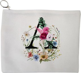 Portfard Cosmetice tip Plic, Cu litera A in Coronita Florala, 23x18 cm, Alb, BEKZ®