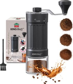 Măcinător manual de cafea Kinghoff KH 2002, 30 g, Mecanism ceramic, Reglare continuă a fineții, Negru
