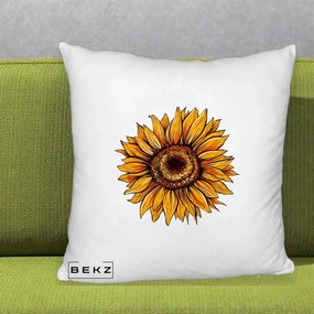 Perna Decorativa Floarea Soarelui Vibranta, 40x40 cm, Alb Pufos, Husa Detasabila, Perna Inclusa, BEKZ®