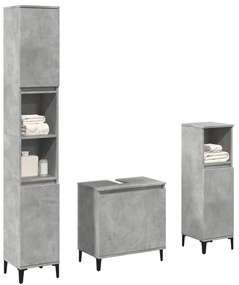 vidaXL Set mobilier de baie, 3 piese, gri beton, lemn compozit