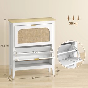 HOMCOM Dulap de pantofi subțire în stil Boho cu 2 sertare rabatabile, pentru 14 perechi de pantofi, Alb | Aosom Romania