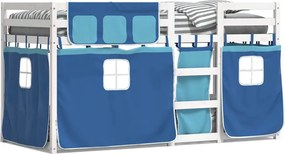 vidaXL Pat supraetajat cu perdele, albastru, 75x190 cm, lemn masiv pin