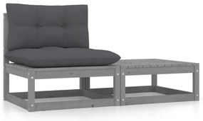 vidaXL Set mobilier de grădină cu perne, 2 piese, gri, lemn masiv pin