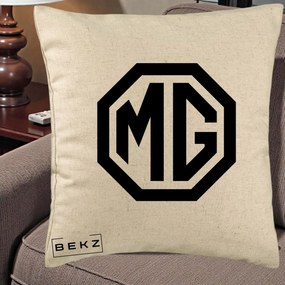 Perna Personalizata cu emblema MG, 40x40 cm, Bej, Husa Detasabila, Perna Inclusa, BEKZ®