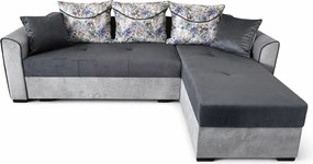 Coltar Lori, 4 locuri, cu 2 lazi de depozitare, catifea, 260x95x80 cm, culoare gri inchis cu gri deschis Stânga, catifea, Gri Inchis + Gri Deschis