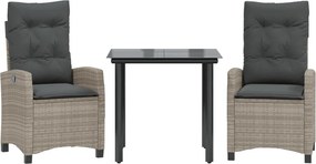 vidaXL Set mobilier de grădină cu perne, 3 piese,gri deschis,poliratan