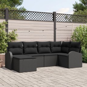 vidaXL Set de canapele pentru grădină cu pernă 6 pcs Negru Rattan poli