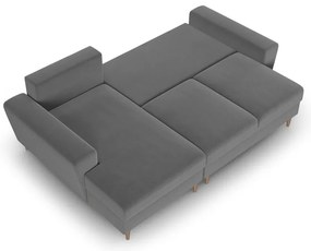 Colțar gri deschis extensibil, cu spațiu de depozitare cu tapițerie din catifea (cu colț pe partea stângă, cu șezlong) Kyoto – Cosmopolitan Design