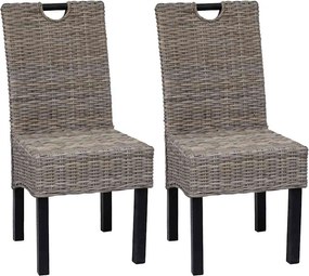 vidaXL Scaune de bucătărie din ratan Kubu și lemn de mango, 2 buc