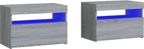 vidaXL Noptiere cu lumini LED, 2 buc., gri sonoma, 60x35x40 cm