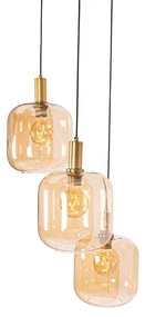 Lampa suspendată de design neagră cu alamă și sticlă chihlimbar cu 3 lumini - Zuzanna