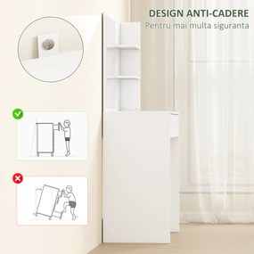 HOMCOM Masă de machiaj cu oglindă, 3 rafturi în colț și sertar, din lemn și sticlă, 75x40x137 cm, Alb | Aosom Romania