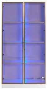 Set de 2 Vitrine cu Iluminare LED în 16 Culori, Uși Batante și Rafturi Reglabile, 80x40x160 cm (fiecare), Dulap Înalt pentru Living, Alb