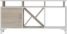 Comoda TV AY, alb/stejar, PAL melaminat, 120x30x54 cm