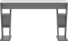 Birou simplu cu suport în formă de X, raft de depozitare cu șase poziții, 120x50x74 cm, Gri + Alb