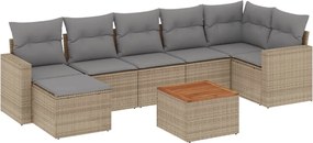 vidaXL Set canapele de grădină, 8 piese, cu perne, bej, poliratan