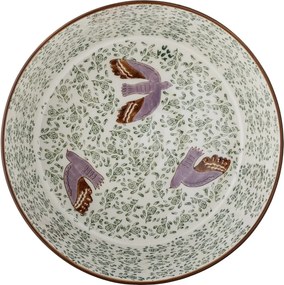 Bol din ceramică cu păsări lila și motive florale verzi pictate manual, 28×9 cm, „Hezha"