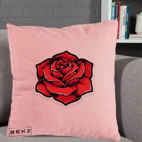Perna Decorativa Trandafir Rosu Tattoo, 40x40 cm, Roz, Husa Detasabila, Perna Inclusa, BEKZ®