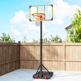 SPORTNOW Coș de Baschet pentru Copii 6-14 Ani, Coș de Baschet cu Înălțime Reglabilă, Roți și Bază Umplută, 71x46 cm, Galben | Aosom Romania