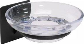 Savoniera Rea design rotund si finisaj negru - sticla transparenta
