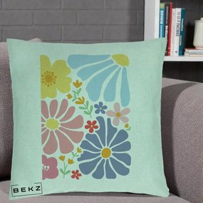 Perna Decorativa Flori Grafice Pastel Multicolor, 40x40 cm, Verde Menta, Husa Detasabila, Perna Inclusa, BEKZ®
