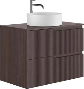 Set dulap baza suspendat Gala Canaletto 2 sertare 80 cm cu blat finisaj nuc negru mat